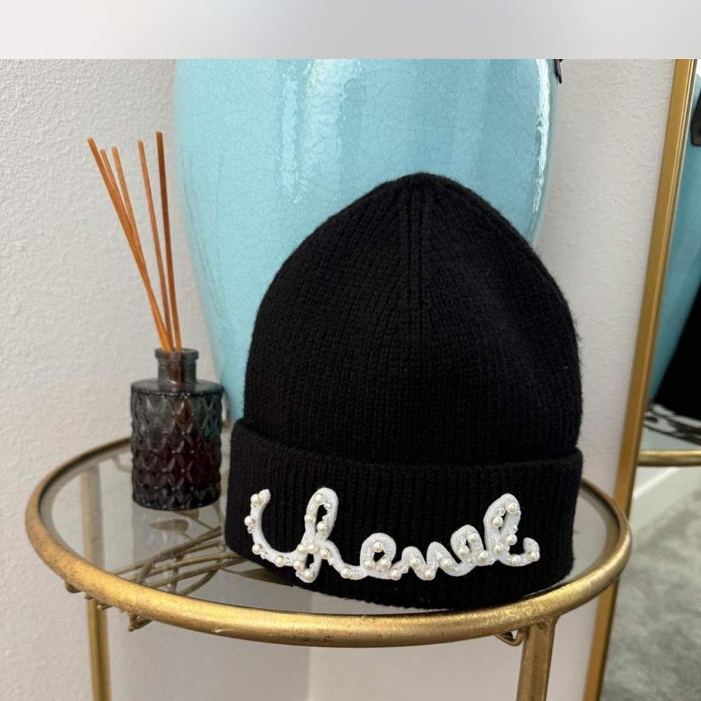 Black Beanie with White Embellishment